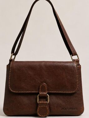 Jack Georges Brown Leather Shoulder Bag with Front Buckle Detail